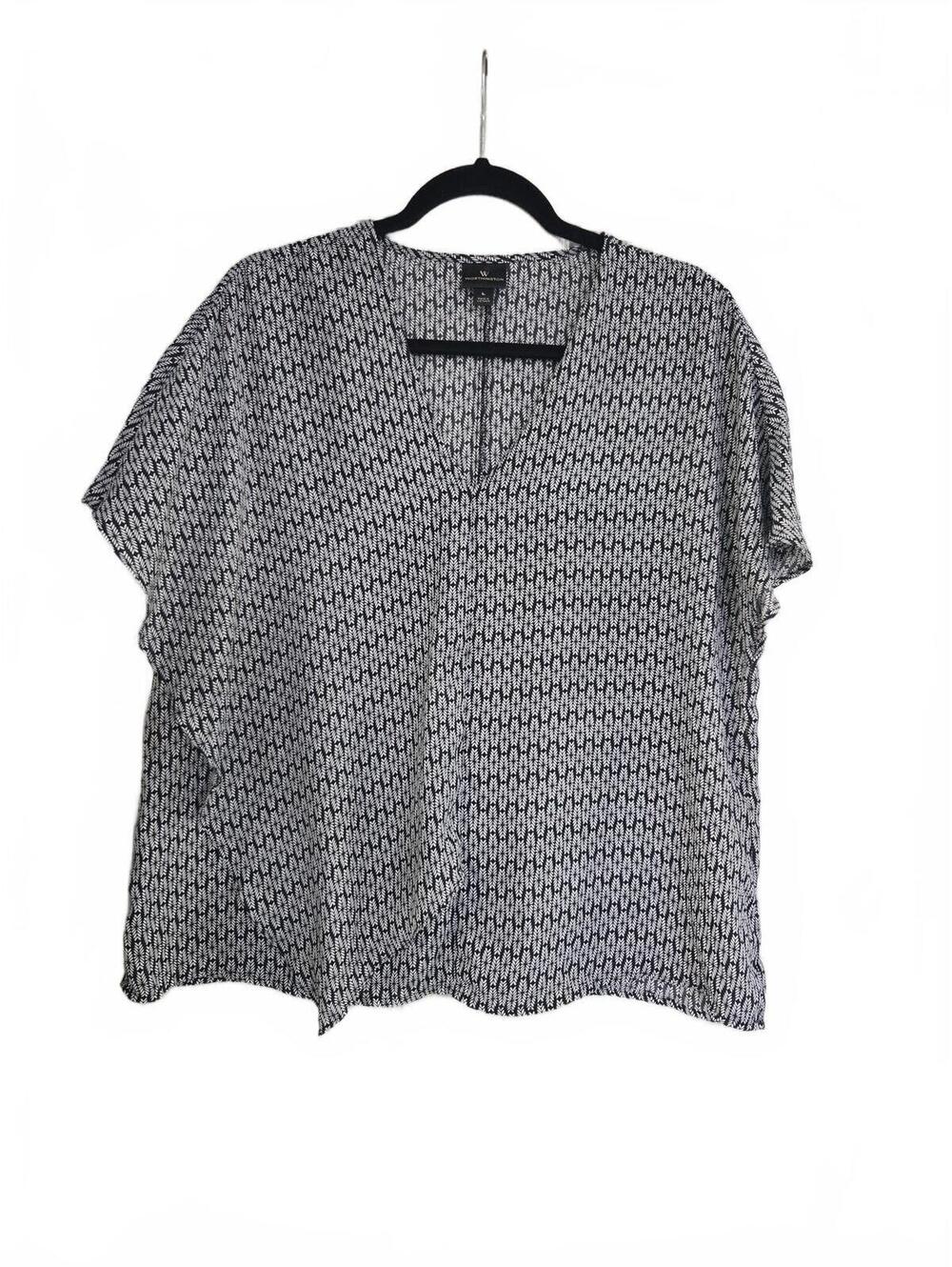 Worthington Women's Blue Patterned Short Sleeve Blouse XXL